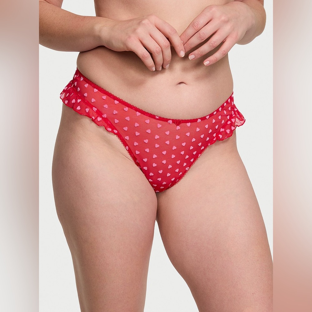NWT Victoria’s Secret Tease High-Leg Scoop Thong Vermillion Hearts Size Medium